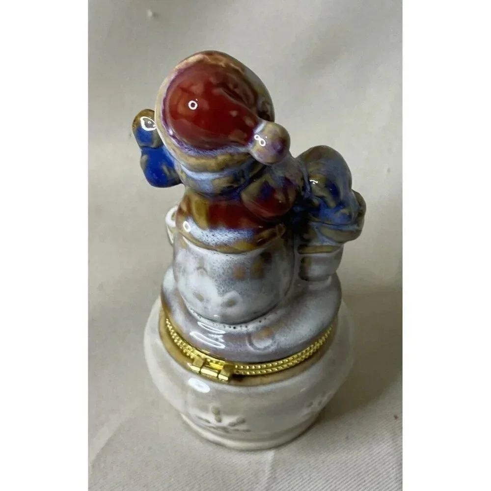 Ceramic Snowman Hinged Keepsake Trinket‎ Box Kirklands Potters Garden Christmas